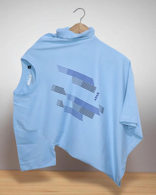 Droplet Printed Men Round Neck Light Blue T-Shirt