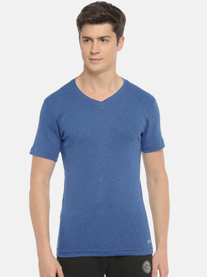 Macroman M-Series Solid Men V Neck Blue T-Shirt