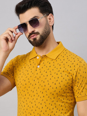 RISS CLOTHING Printed Men Polo Neck Yellow T-Shirt