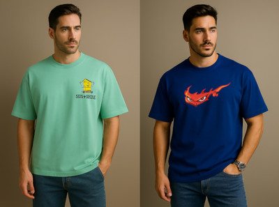 GROOVIES Graphic Print Men Round Neck Green, Blue T-Shirt