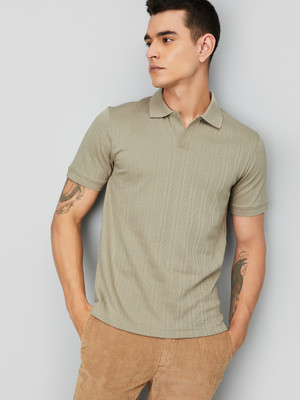 MAX Solid Men Round Neck Beige T-Shirt