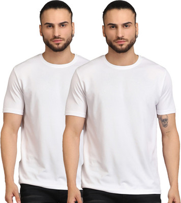 INKKR Solid Men Round Neck White T-Shirt