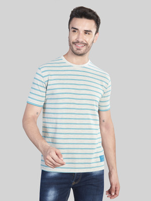 BE POSITIVE Striped Men Round Neck Light Green T-Shirt