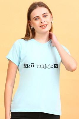 HOUSEOFFASHION Printed Women Round Neck Light Blue T-Shirt