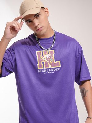 HIGHLANDER Printed Men Round Neck Purple T-Shirt