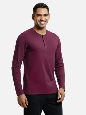 JOCKEY Solid Men Henley Neck Maroon T-Shirt