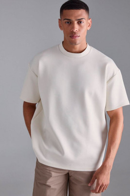 FURRR Solid Men Round Neck White T-Shirt