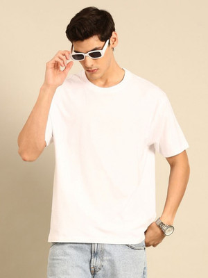 PockMAN Solid Men Round Neck White T-Shirt