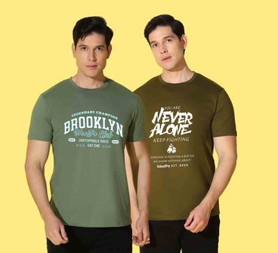 WOOSTRO Printed, Typography Men Round Neck Grey, Green T-Shirt