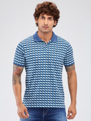 PARK AVENUE Printed Men Polo Neck Blue T-Shirt