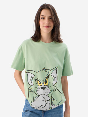The Souled Store Graphic Print Women Round Neck Green T-Shirt