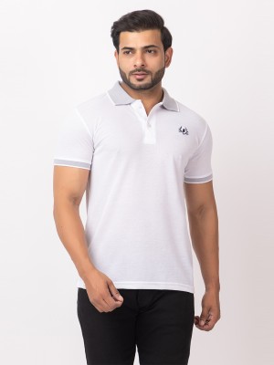 TWEUNBOY Solid Men Polo Neck White T-Shirt