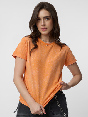 The Souled Store Solid Women Round Neck Orange T-Shirt