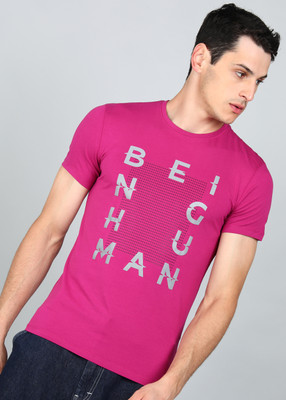 BEING HUMAN Printed Men Round Neck Pink T-Shirt