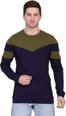 Styvibe Colorblock Men Round Neck Dark Blue T-Shirt