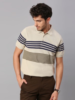 Dennis Lingo Striped Men Polo Neck Beige T-Shirt