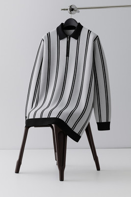 NB NICKY BOY Striped Men Zip Neck Grey T-Shirt