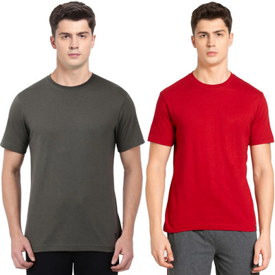 JOCKEY Solid Men Round Neck Dark Green, Red T-Shirt