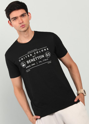United Colors of Benetton Printed Men Round Neck Black T-Shirt