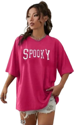 V DAS Printed, Solid Women Round Neck Pink T-Shirt