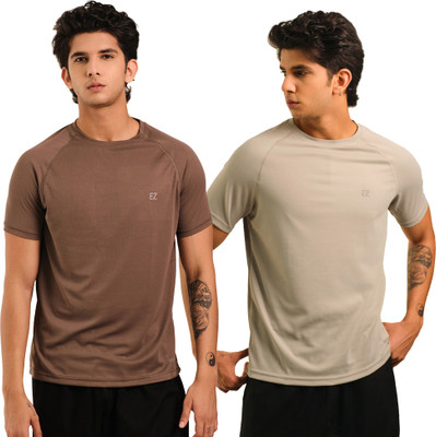 Sirtex Eazy Solid Men Round Neck Brown, Grey T-Shirt