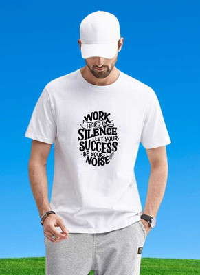 hrte Printed, Solid Men Round Neck White T-Shirt