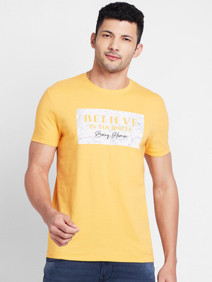 BEING HUMAN Printed, Typography Men Round Neck Yellow T-Shirt