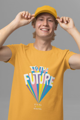 Black Collection Typography Men Round Neck Yellow T-Shirt