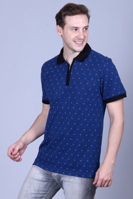 Pyro Spirit Printed Men Polo Neck Blue T-Shirt