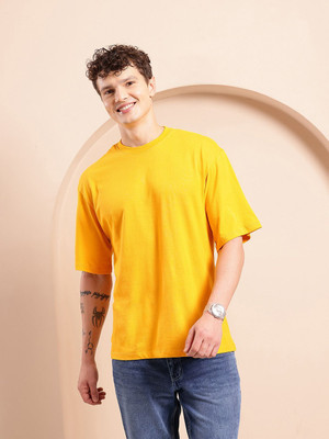 Mast & Harbour Printed Men Round Neck Yellow T-Shirt