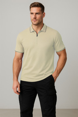 METRONAUT Self Design Men Polo Neck Yellow T-Shirt