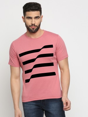 Mod Ecru Striped Men Round Neck Pink T-Shirt