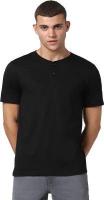 Pantaloons Solid Men Henley Neck Black T-Shirt