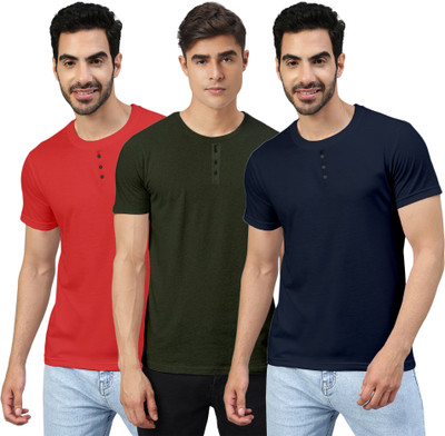 FTX Solid Men Round Neck Red, Green, Navy Blue T-Shirt