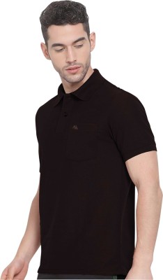 M TEX Solid Men Polo Neck Brown T-Shirt