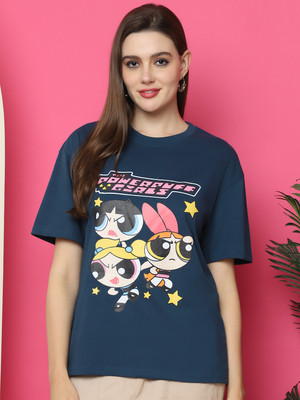DreamBe Printed Women Round Neck Dark Blue T-Shirt