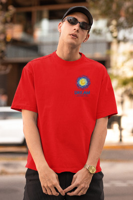 Zagged Printed Men Round Neck Red T-Shirt