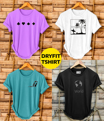 FASHLOOK Printed Men Round Neck Multicolor T-Shirt