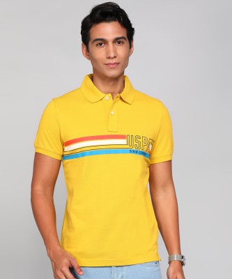 U.S. Polo Assn. Denim Co. Printed Men Polo Neck Yellow T-Shirt