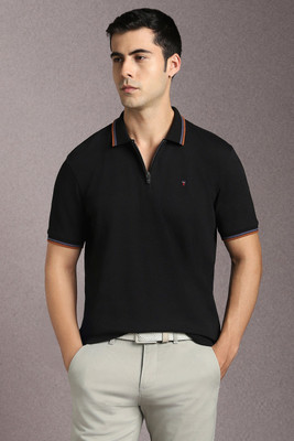 LOUIS PHILIPPE Self Design Men Polo Neck Black T-Shirt