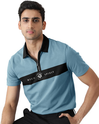 EyeBogler Printed Men Polo Neck Blue T-Shirt