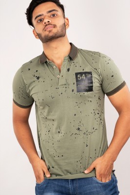 Fort Collins Printed Men Polo Neck Light Green T-Shirt