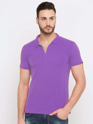 Status Quo Solid Men Polo Neck Purple T-Shirt