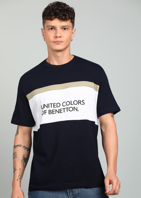 United Colors of Benetton Printed Men Round Neck Navy Blue T-Shirt