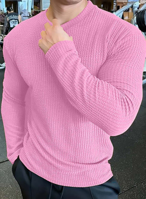 ARS FASHIONS Solid Men Round Neck Pink T-Shirt
