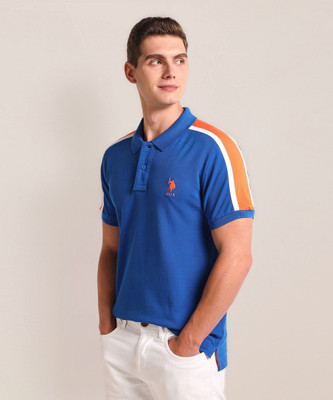U.S. POLO ASSN. Striped Men Polo Neck Blue T-Shirt