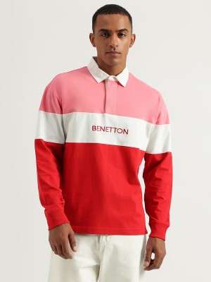 United Colors of Benetton Colorblock Men Polo Neck Pink T-Shirt
