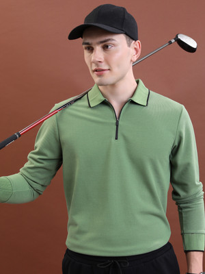 HIGHLANDER Solid Men Polo Neck Green T-Shirt