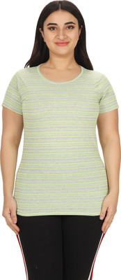 YUALIN CREATION Printed Women Round Neck Light Green T-Shirt
