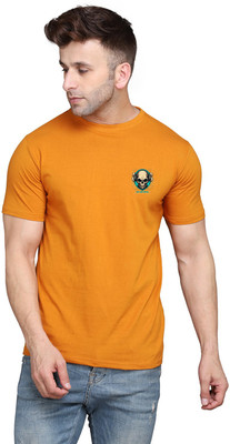 GEUM Solid Men Round Neck Gold T-Shirt